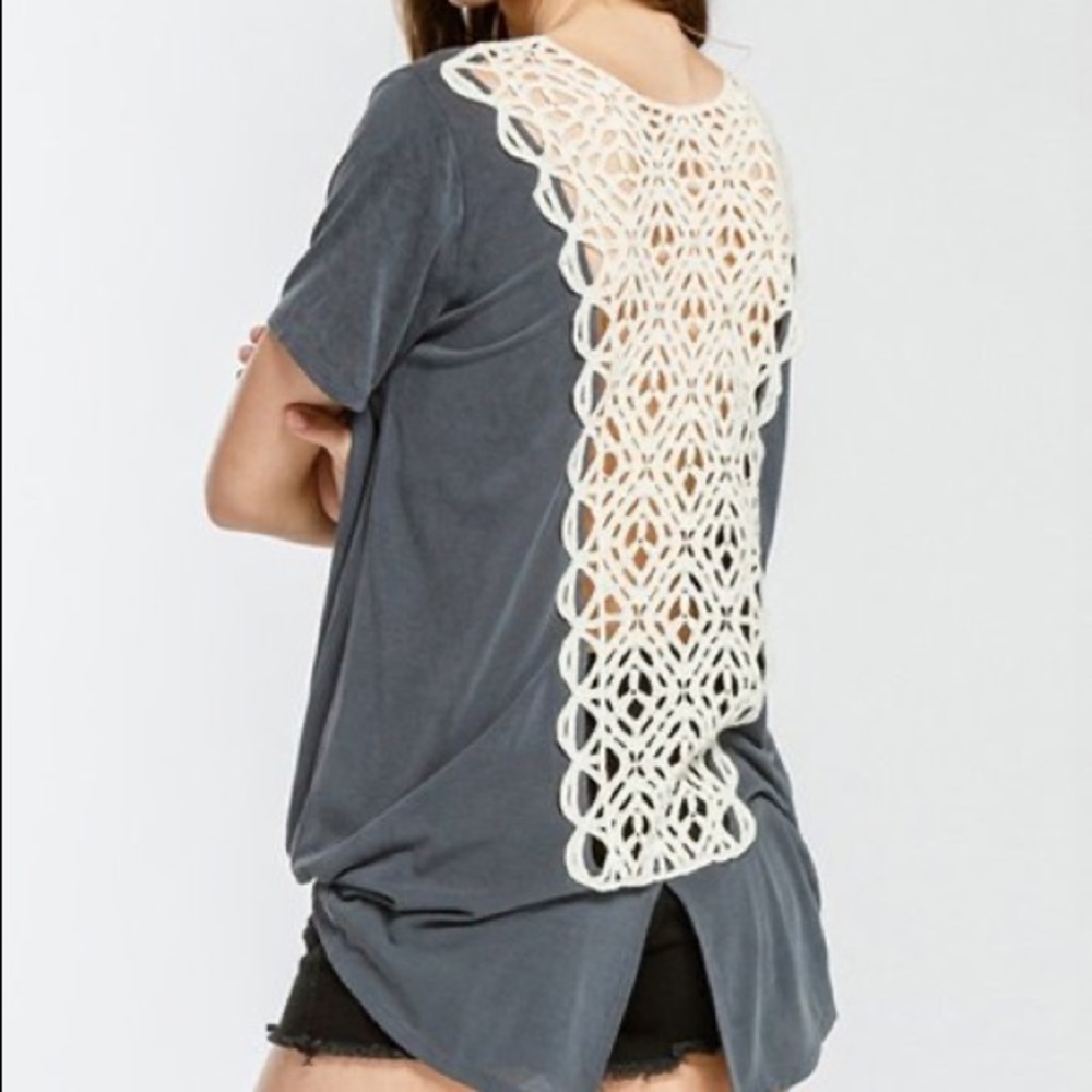 Boho Chic Charcoal Lace Accent Tunic